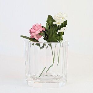 Clear Crystal Vase Small 3.25" Prism Faceted Heavy Flower Vase Minimalist Decor